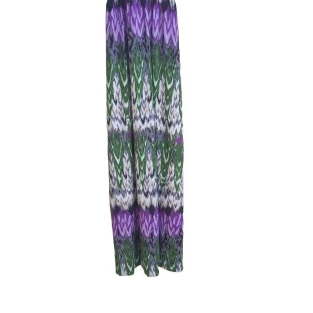 Neesha Maxi Dress Sleeveless Smocked Racerback Tie-dye Striped Ikat Green Sz M - Picture 6 of 8